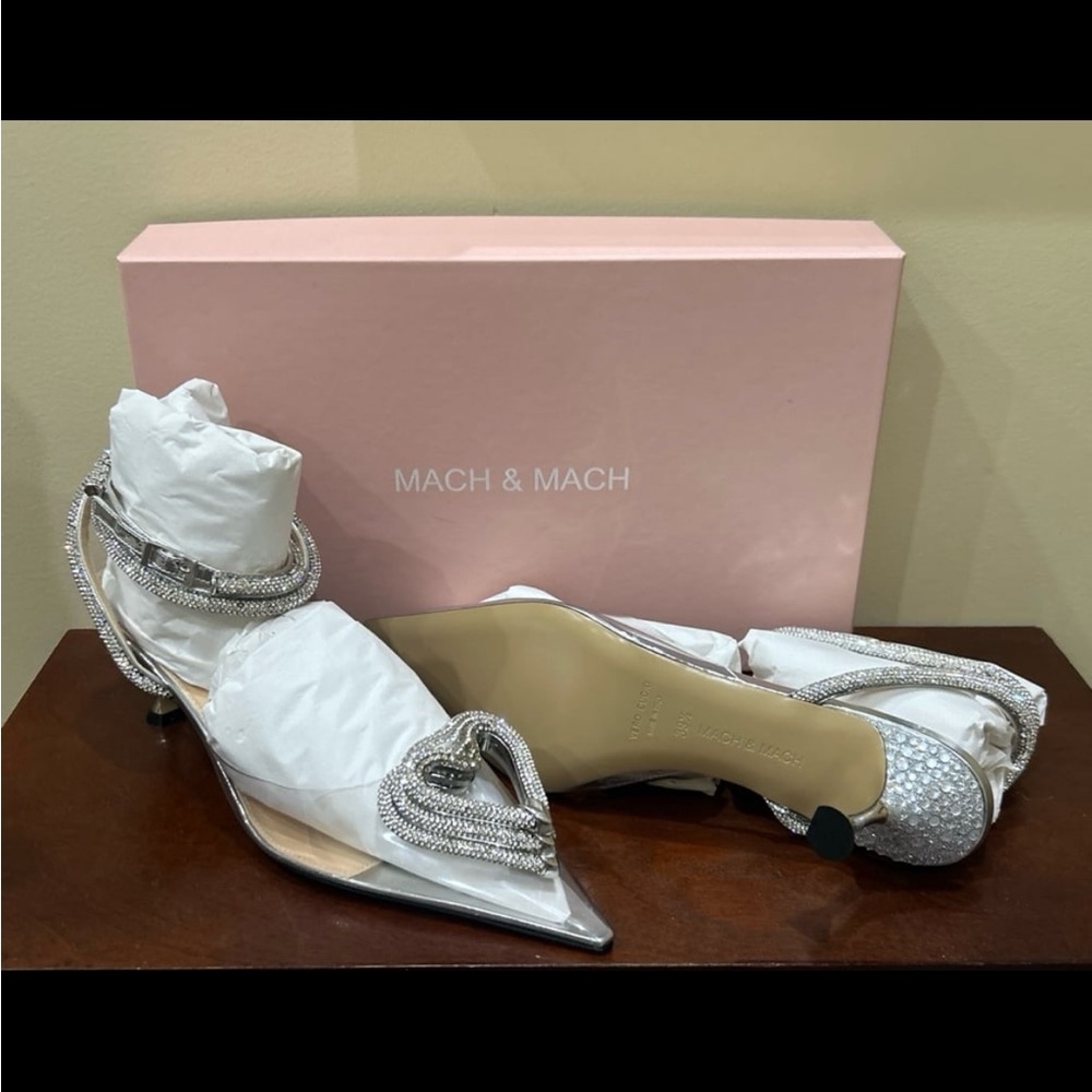 MACH & MACH Silver Crystal Embellished Heels